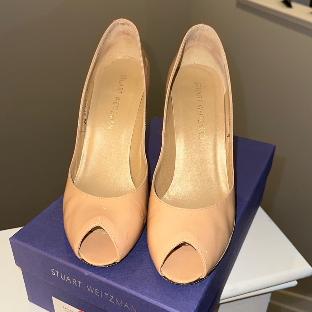 Stuart Weitzman Nude Cachet peep toe heels